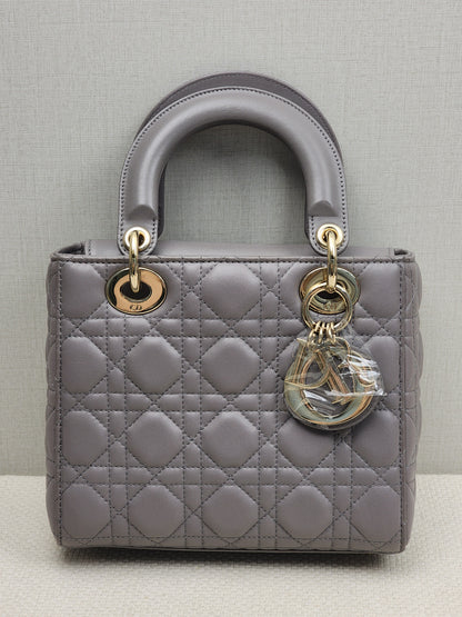 Dior Grey Lambskin Small Lady Dior (GHW)