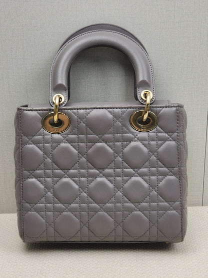 Dior Grey Lambskin Small Lady Dior (GHW)