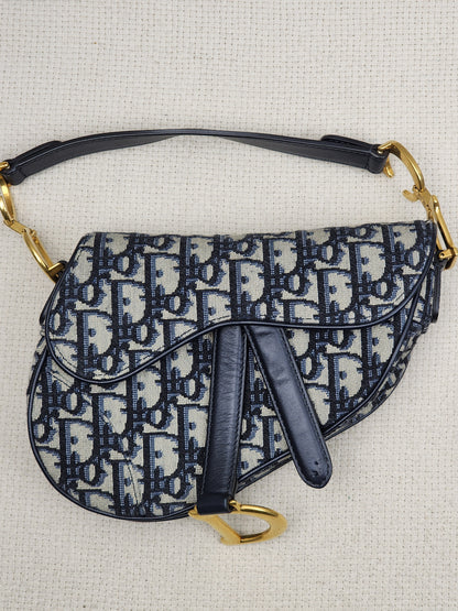 Dior Navy Oblique Mini Saddle with Strap (GHW)