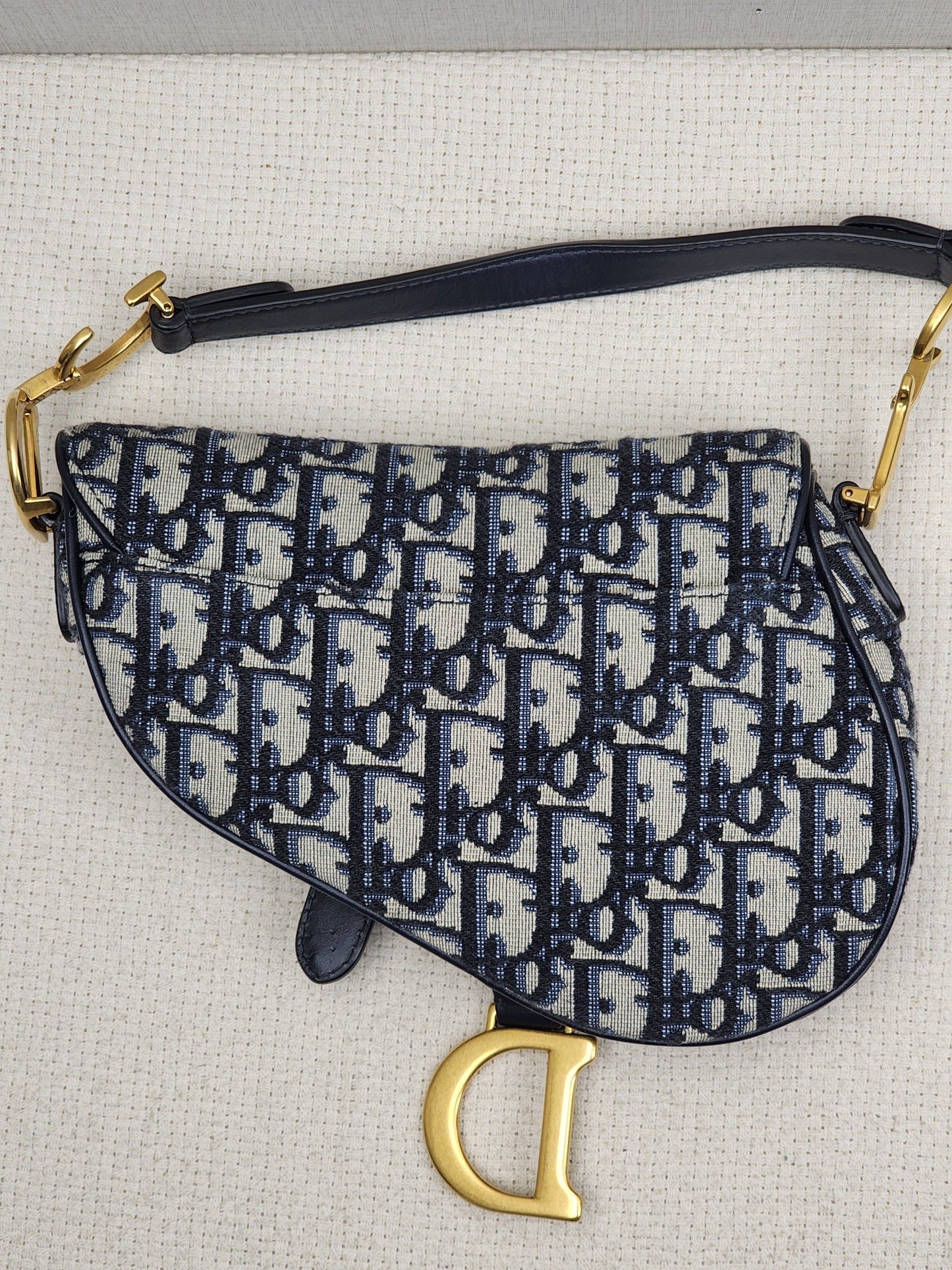 Dior Navy Oblique Mini Saddle with Strap (GHW)