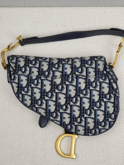 Dior Navy Oblique Mini Saddle with Strap (GHW)