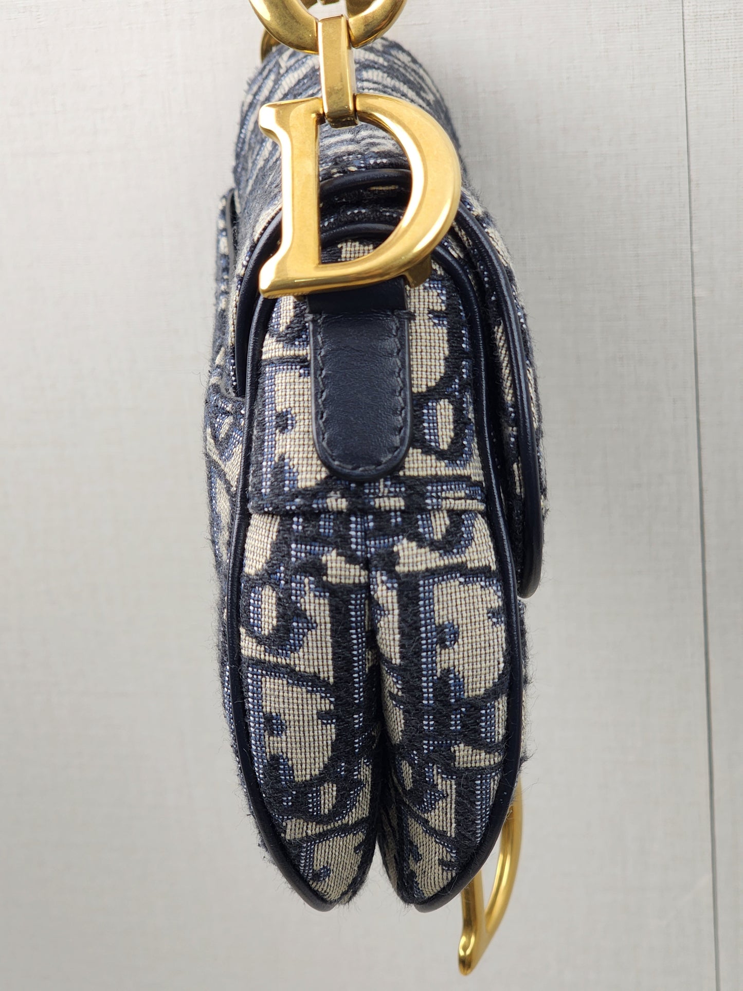 Dior Navy Oblique Mini Saddle with Strap (GHW)