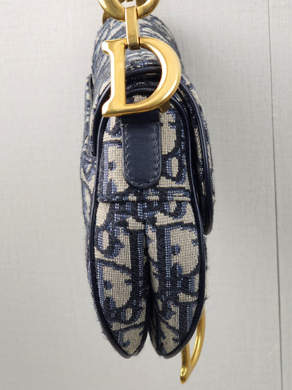Dior Navy Oblique Mini Saddle with Strap (GHW)