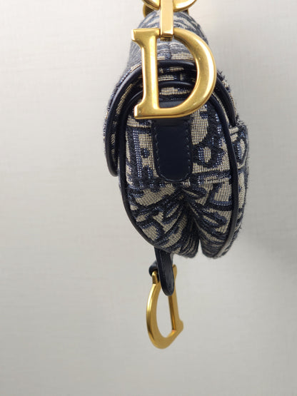 Dior Navy Oblique Mini Saddle with Strap (GHW)
