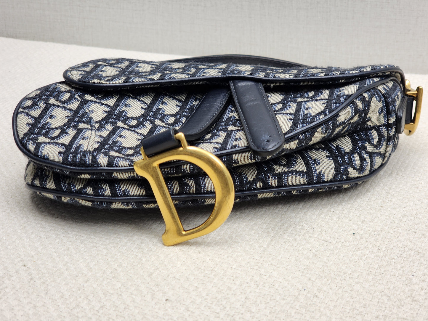 Dior Navy Oblique Mini Saddle with Strap (GHW)
