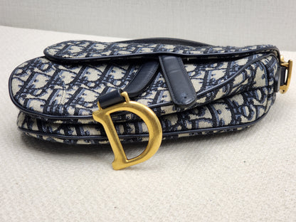 Dior Navy Oblique Mini Saddle with Strap (GHW)