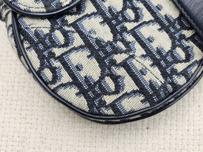 Dior Navy Oblique Mini Saddle with Strap (GHW)