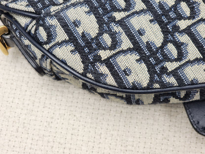 Dior Navy Oblique Mini Saddle with Strap (GHW)