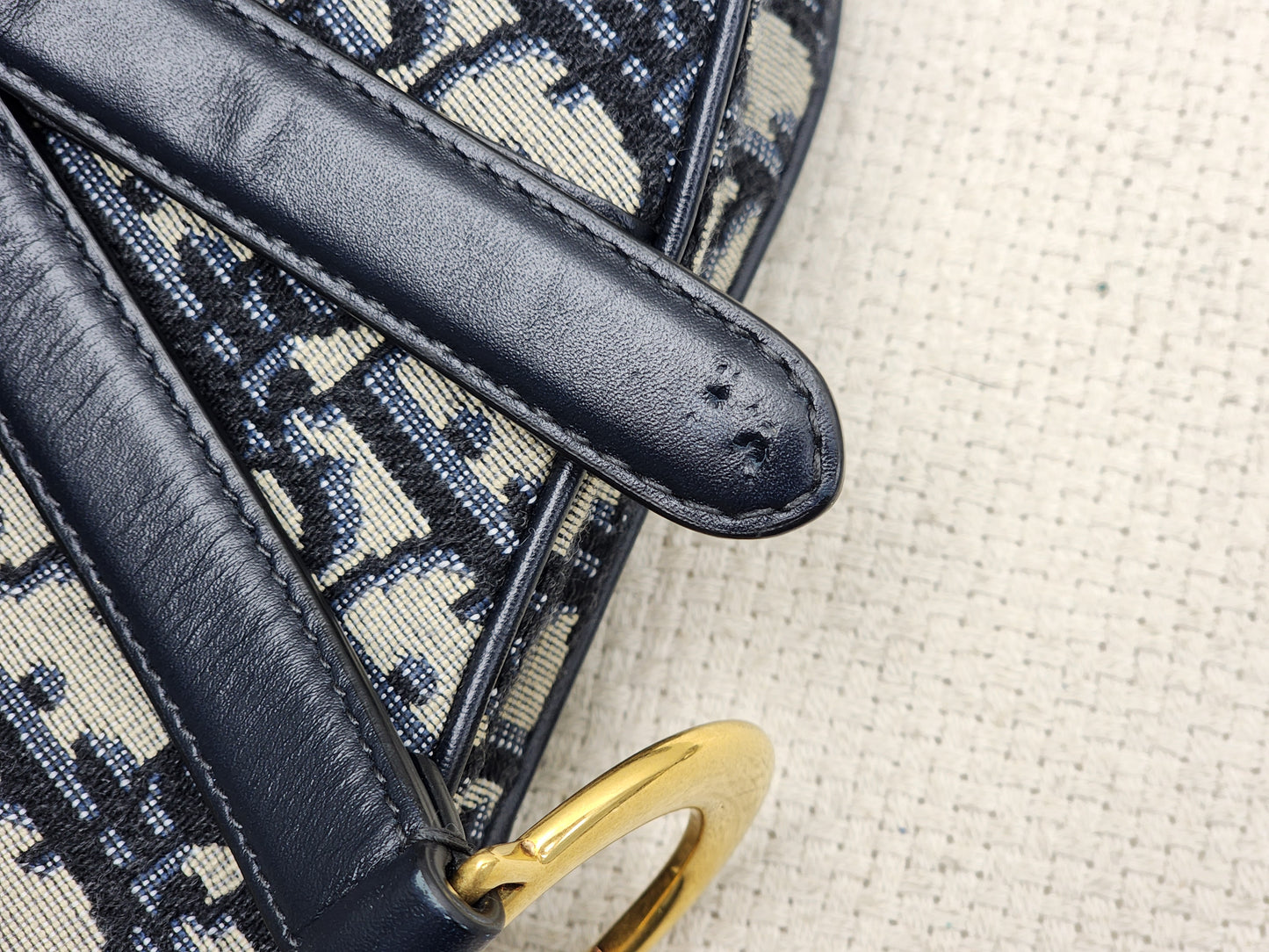 Dior Navy Oblique Mini Saddle with Strap (GHW)
