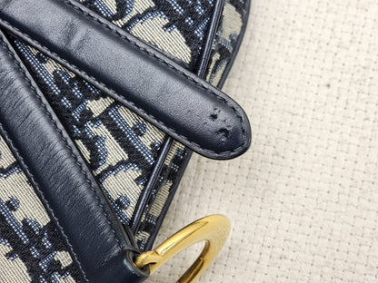 Dior Navy Oblique Mini Saddle with Strap (GHW)