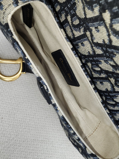Dior Navy Oblique Mini Saddle with Strap (GHW)