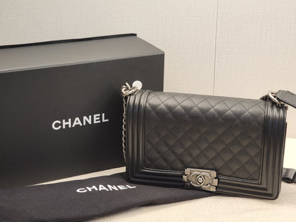 Chanel Black Caviar Old Medium Boy (RHW)