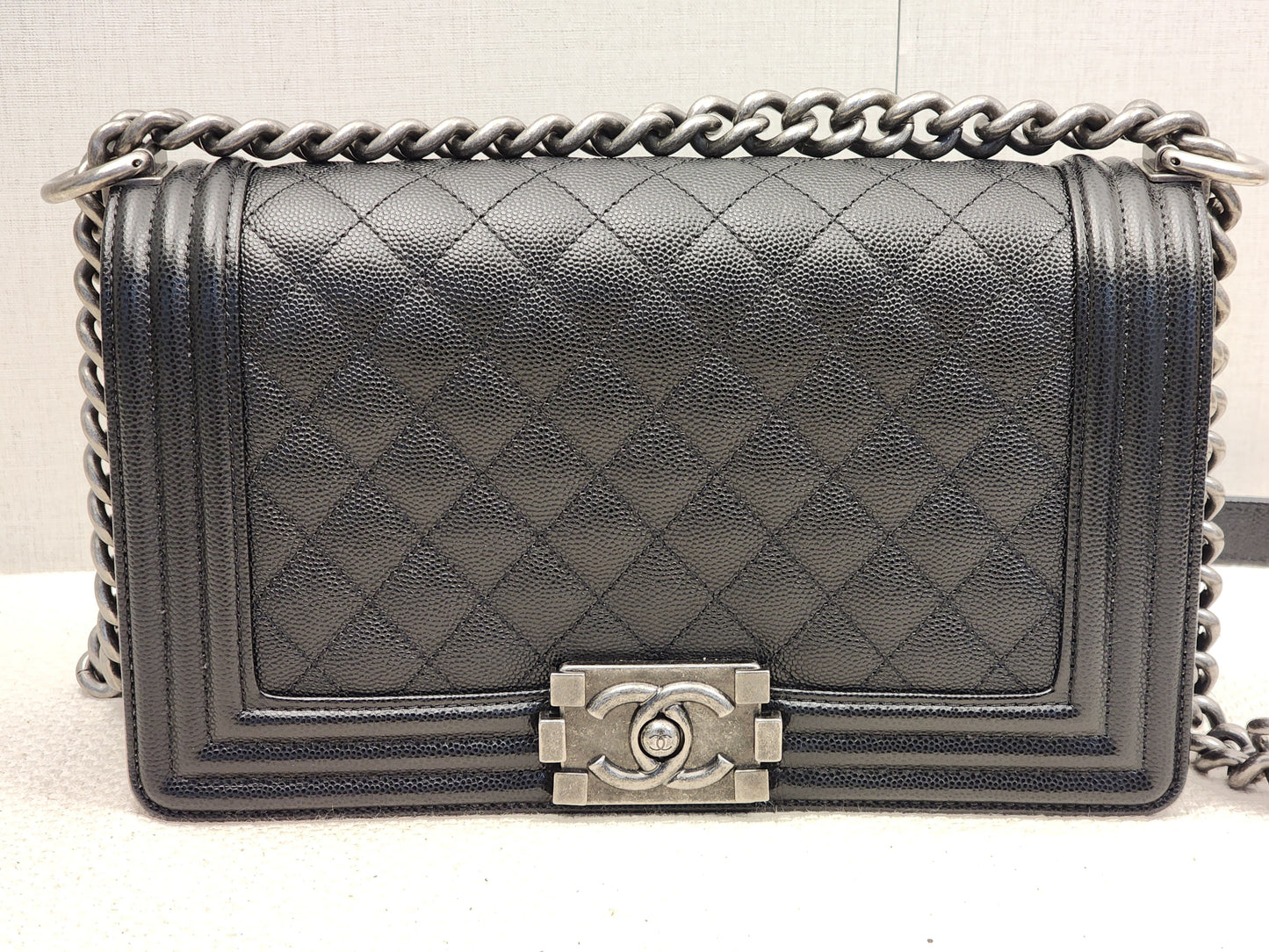 Chanel Black Caviar Old Medium Boy (RHW)