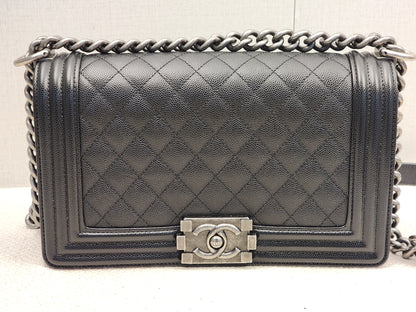 Chanel Black Caviar Old Medium Boy (RHW)