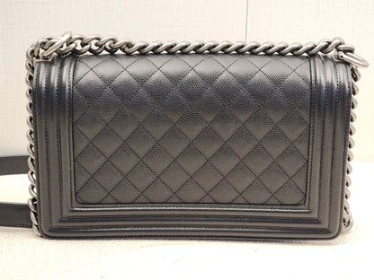 Chanel Black Caviar Old Medium Boy (RHW)