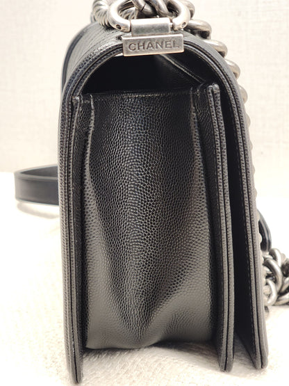 Chanel Black Caviar Old Medium Boy (RHW)