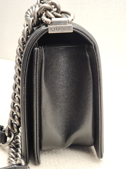 Chanel Black Caviar Old Medium Boy (RHW)