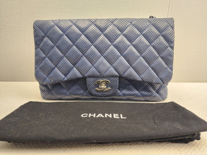 Chanel Black Jumbo Lambskin Perforated Flap (SHW)