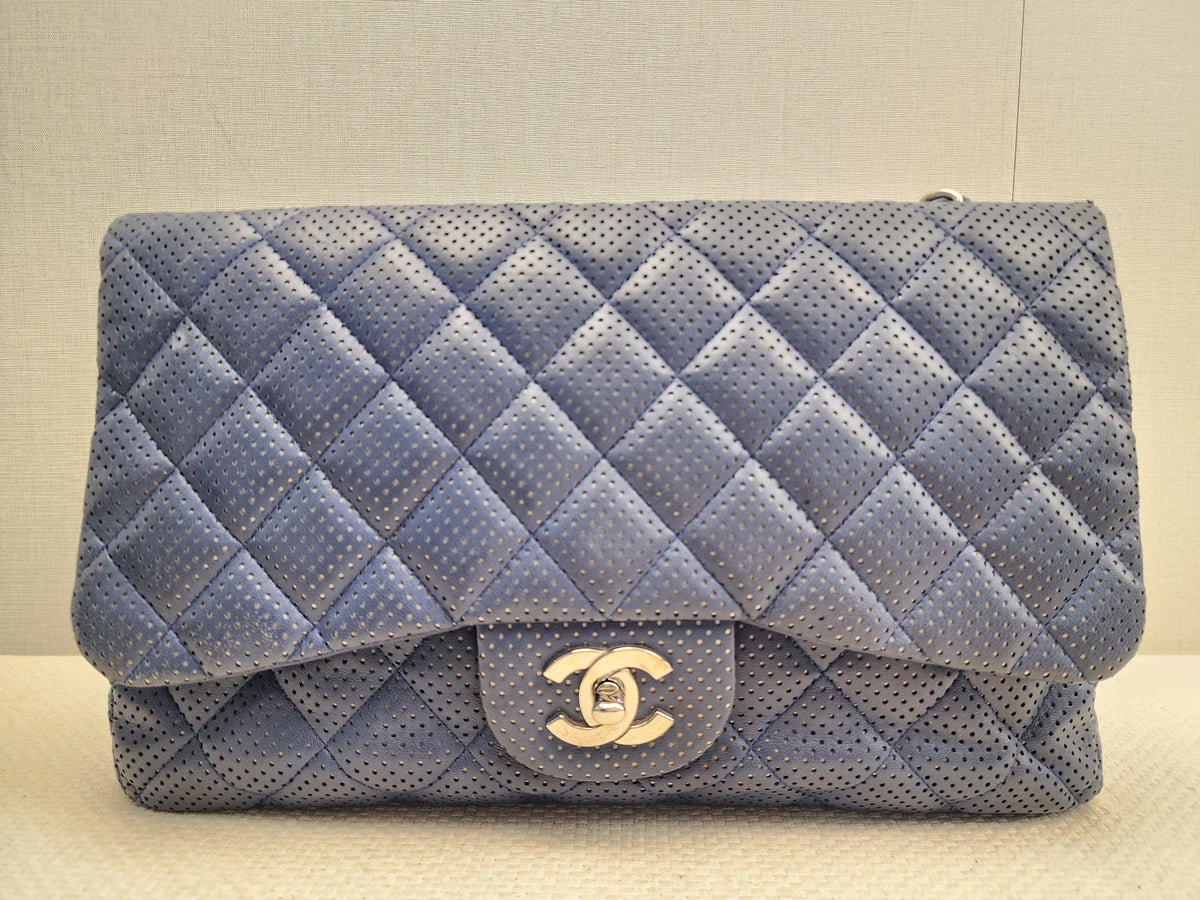 Chanel Black Jumbo Lambskin Perforated Flap (SHW)