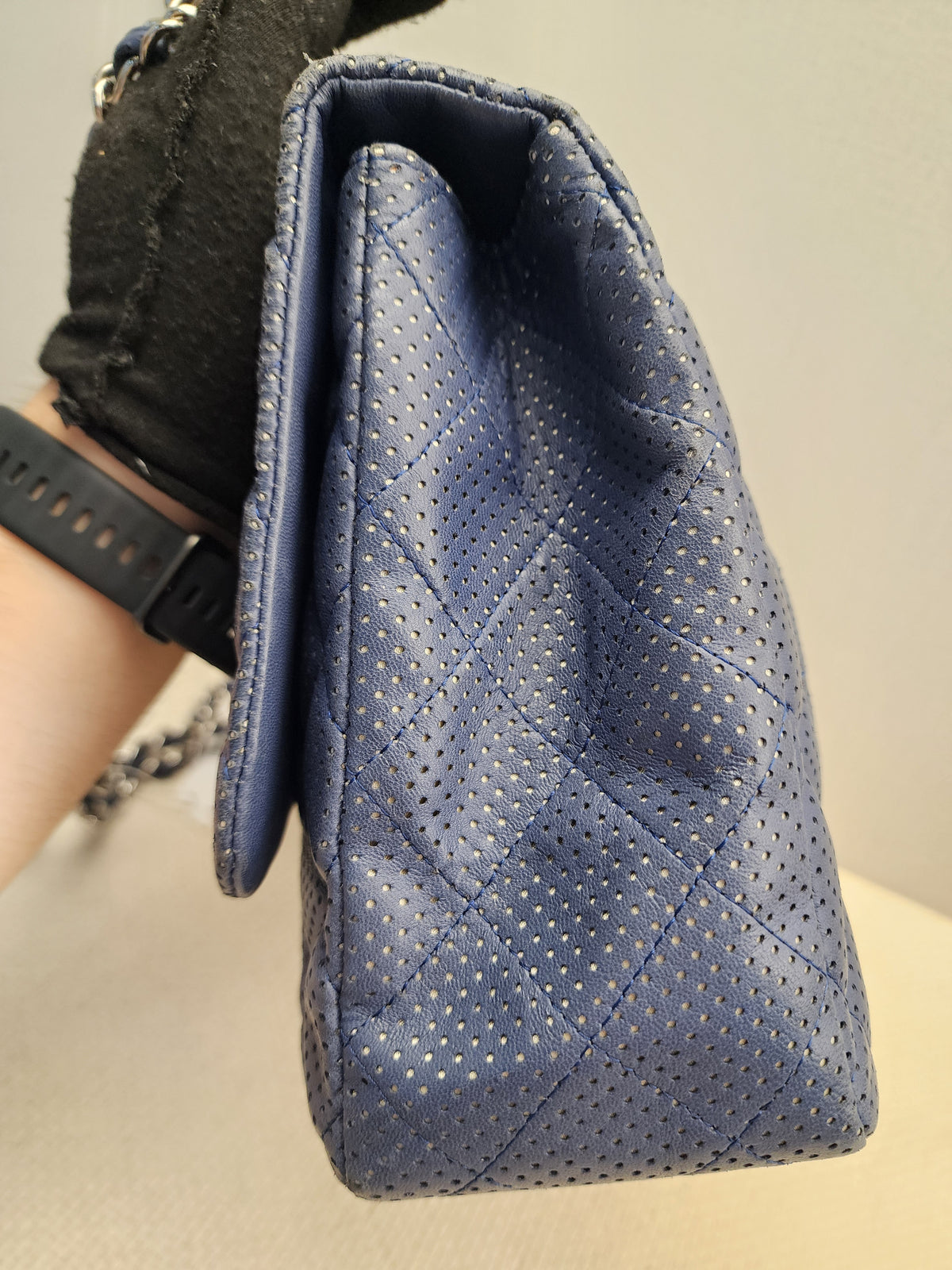 Chanel Black Jumbo Lambskin Perforated Flap (SHW)