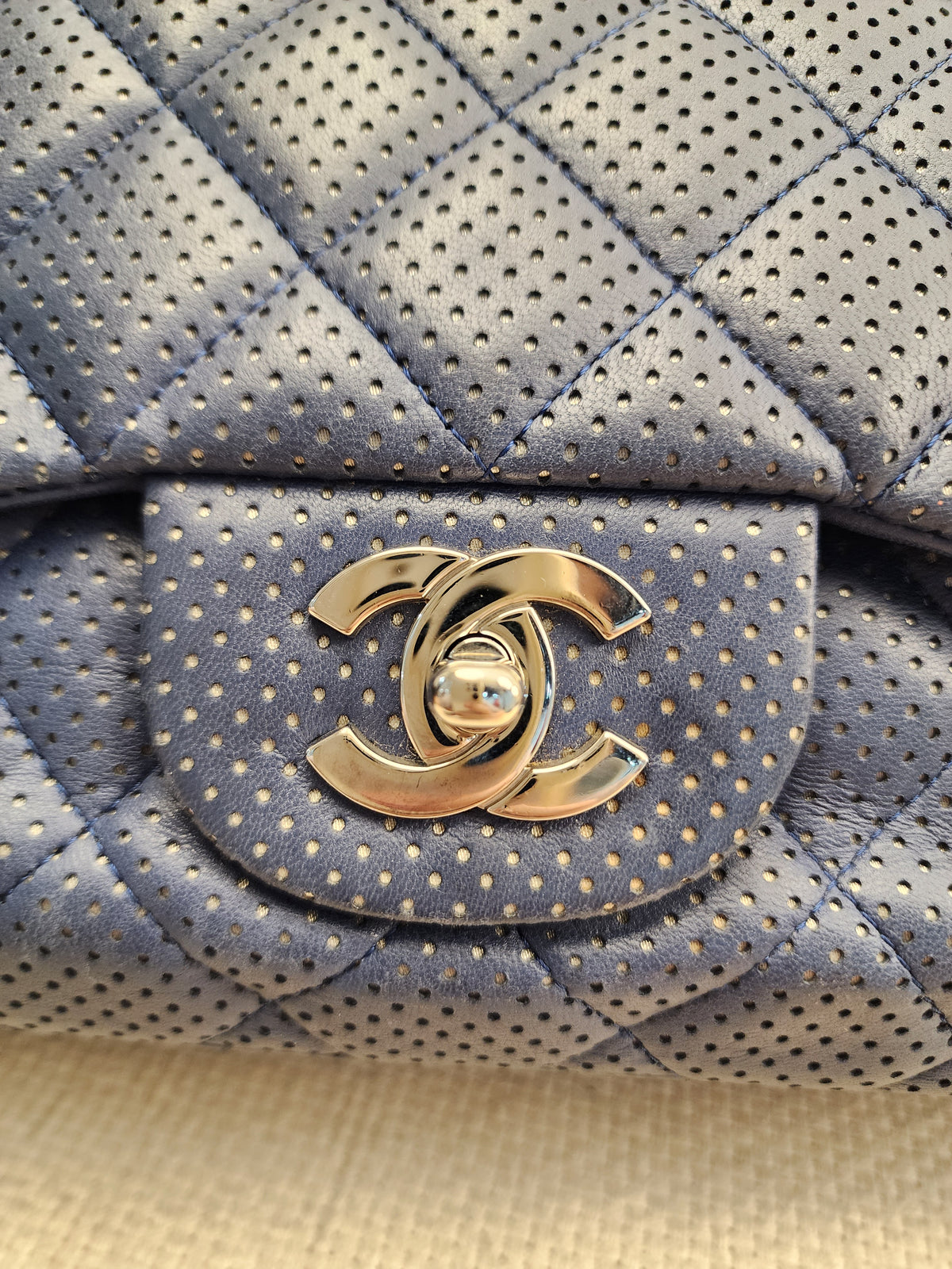 Chanel Black Jumbo Lambskin Perforated Flap (SHW)