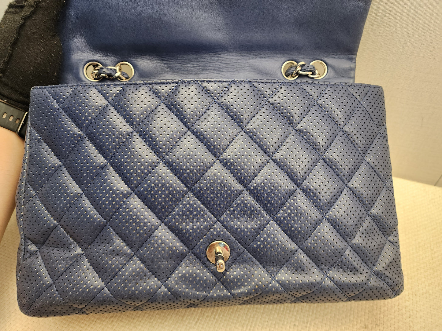 Chanel Black Jumbo Lambskin Perforated Flap (SHW)