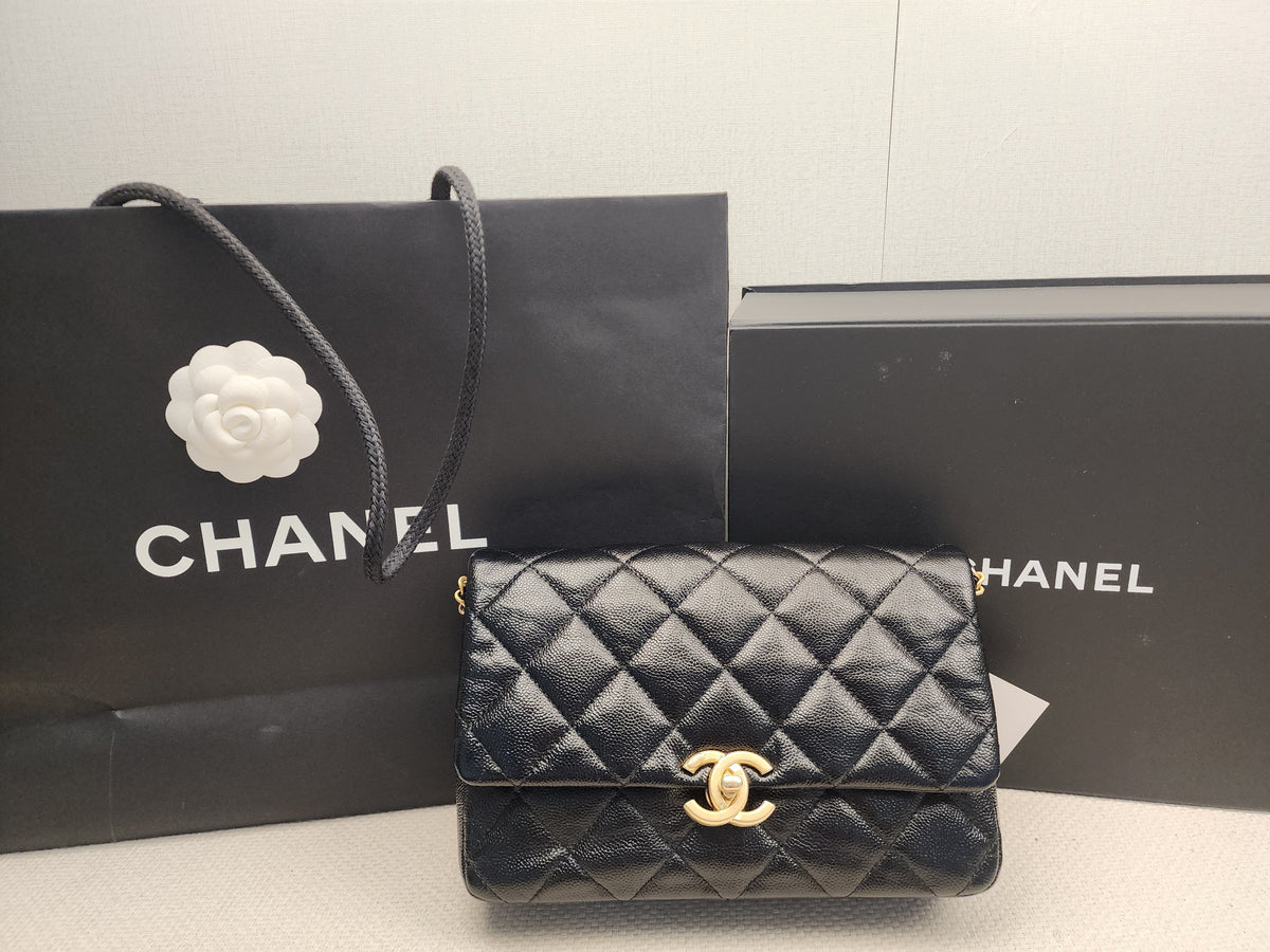 Chanel Black Shiny Caviar Quilted Melody Flap (GHW)