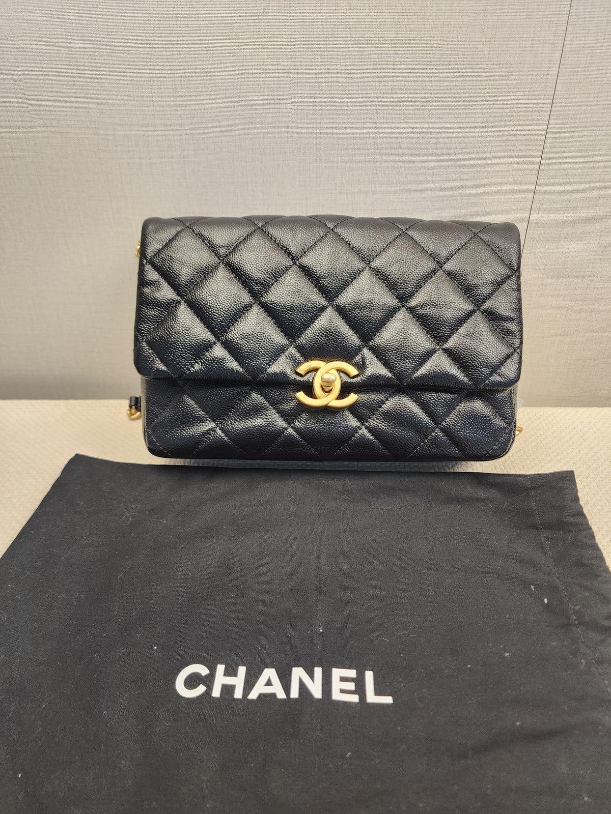 Chanel Black Shiny Caviar Quilted Melody Flap (GHW)