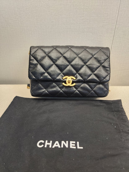Chanel Black Shiny Caviar Quilted Melody Flap (GHW)