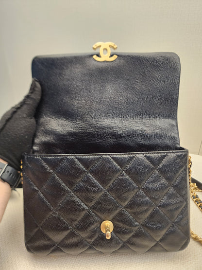 Chanel Black Shiny Caviar Quilted Melody Flap (GHW)