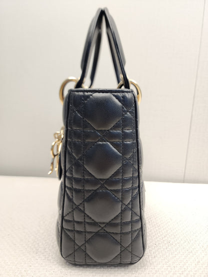 Dior Black Lambskin Small Lady Dior (GHW)