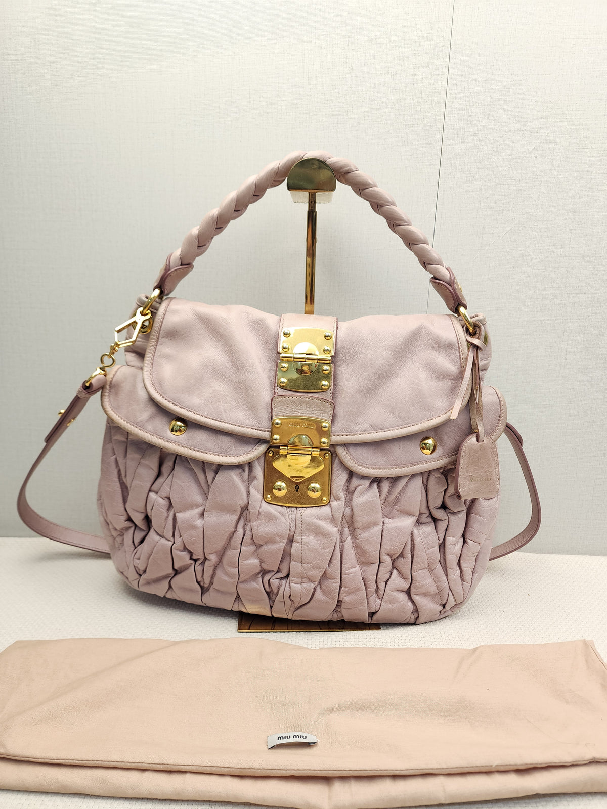 Miu Miu Pink Nappa Matelasse Coffer Hobo Bag