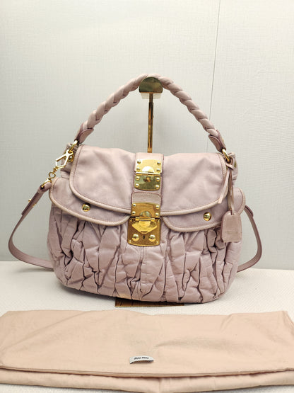 Miu Miu Pink Nappa Matelasse Coffer Hobo Bag