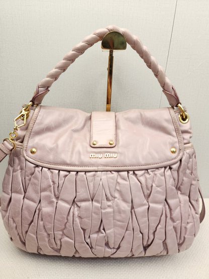 Miu Miu Pink Nappa Matelasse Coffer Hobo Bag