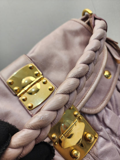 Miu Miu Pink Nappa Matelasse Coffer Hobo Bag