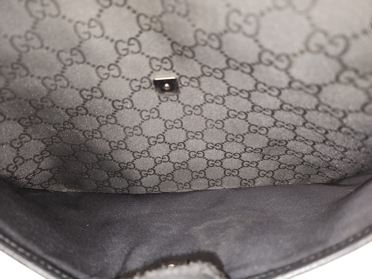 Gucci Black GG Monogram Nylon Flat Messenger Bag