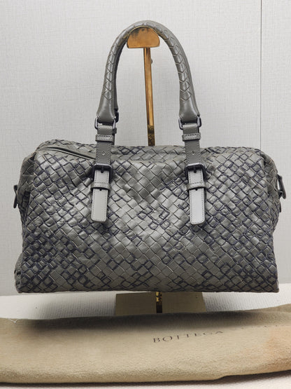 BV Khaki Intrecciato Boston Bag