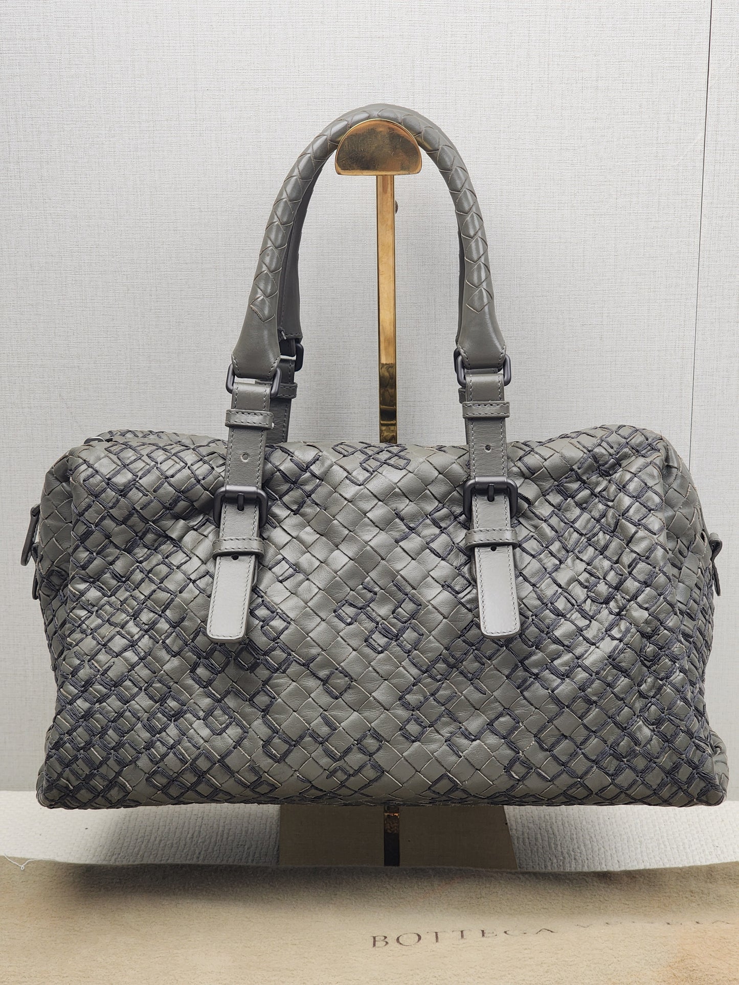 BV Khaki Intrecciato Boston Bag