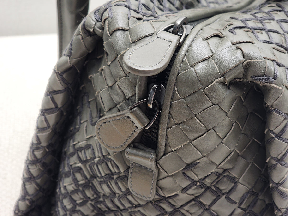 BV Khaki Intrecciato Boston Bag