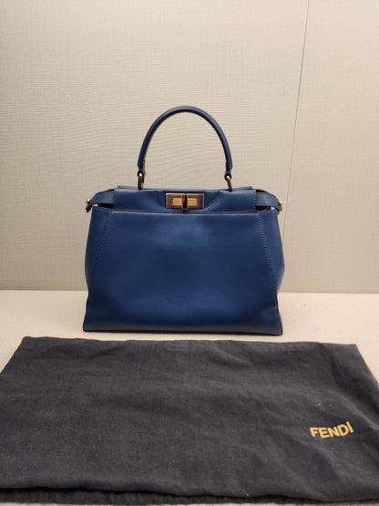 Fendi Blue Calfskin Medium Peekaboo