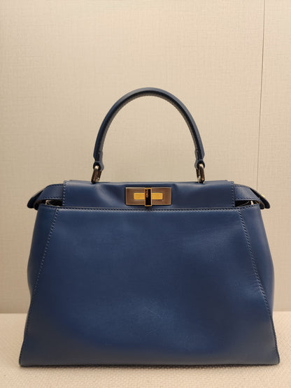 Fendi Blue Calfskin Medium Peekaboo