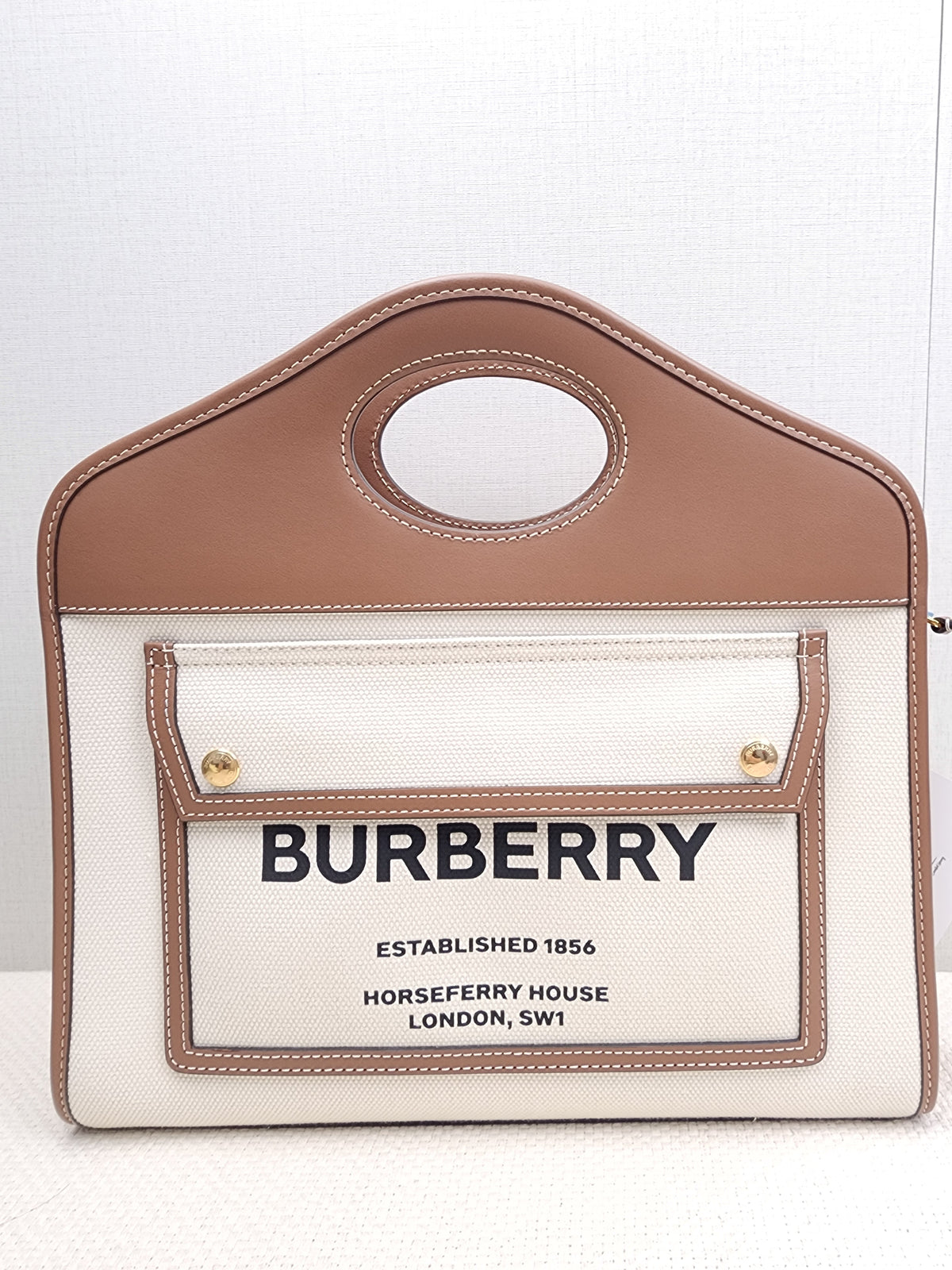 Burberry Brown Calfskin / Canvas Small Pocket Bag