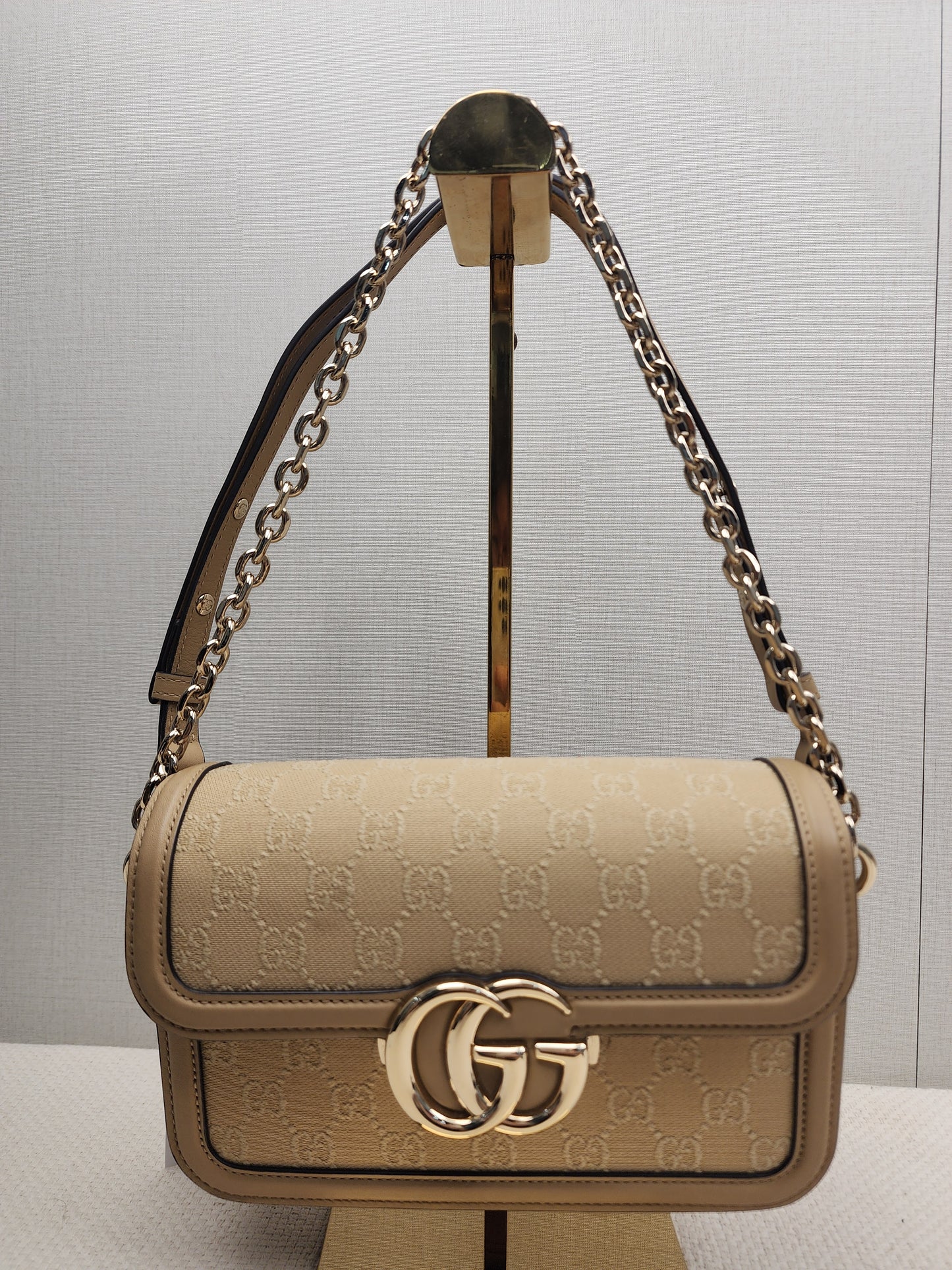 Gucci Beige GG Monogram Small Go Shoulder Bag