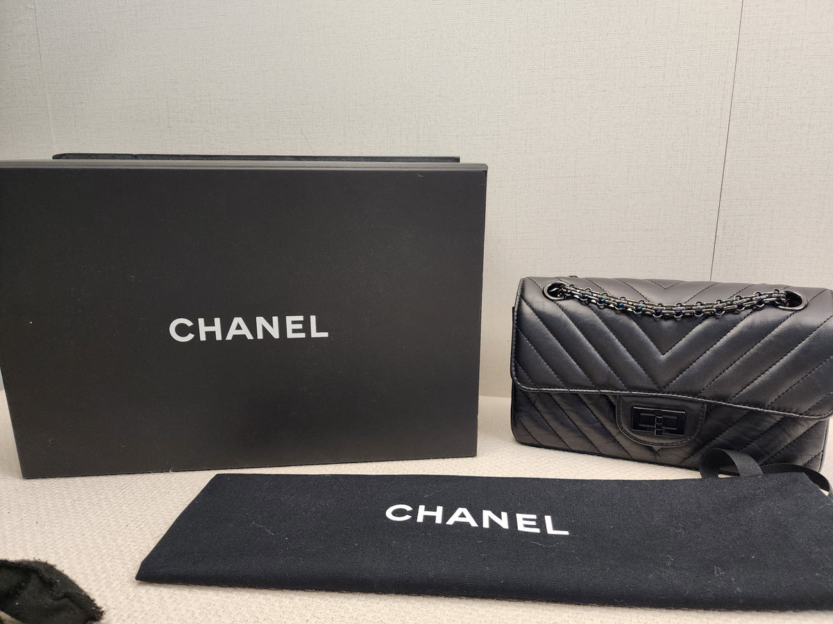 Chanel So Black Aged Calfskin Mini 2.55 in Chevron