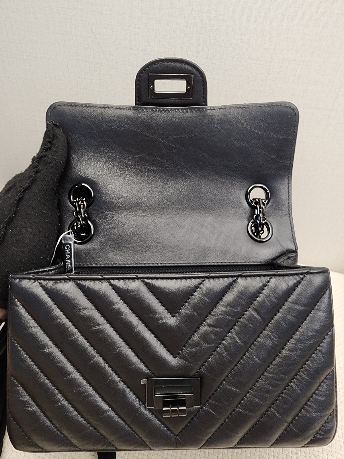 Chanel So Black Aged Calfskin Mini 2.55 in Chevron