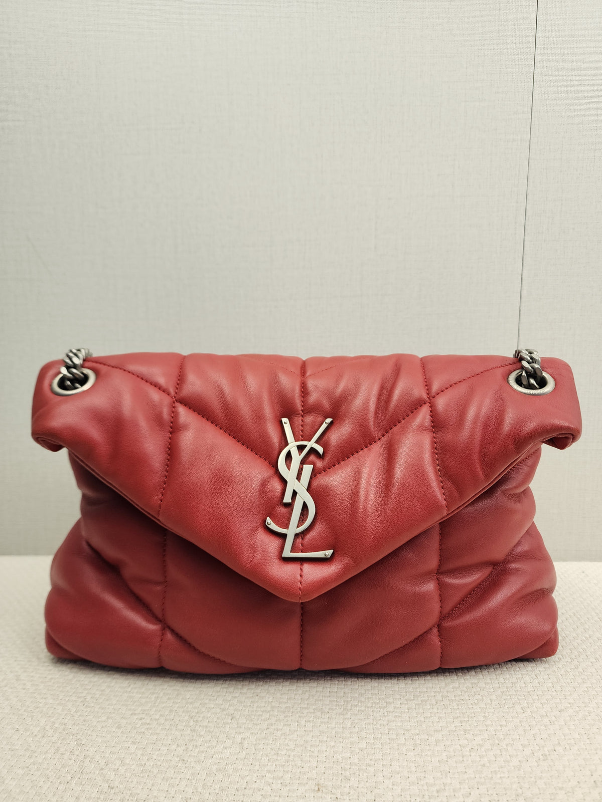 YSL Red Lambskin Small Puffer Bag (RHW)