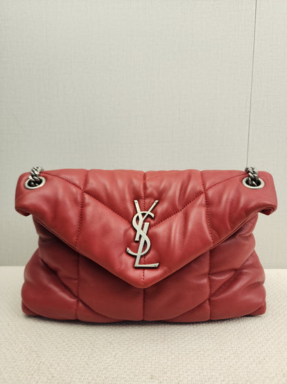 YSL Red Lambskin Small Puffer Bag (RHW)