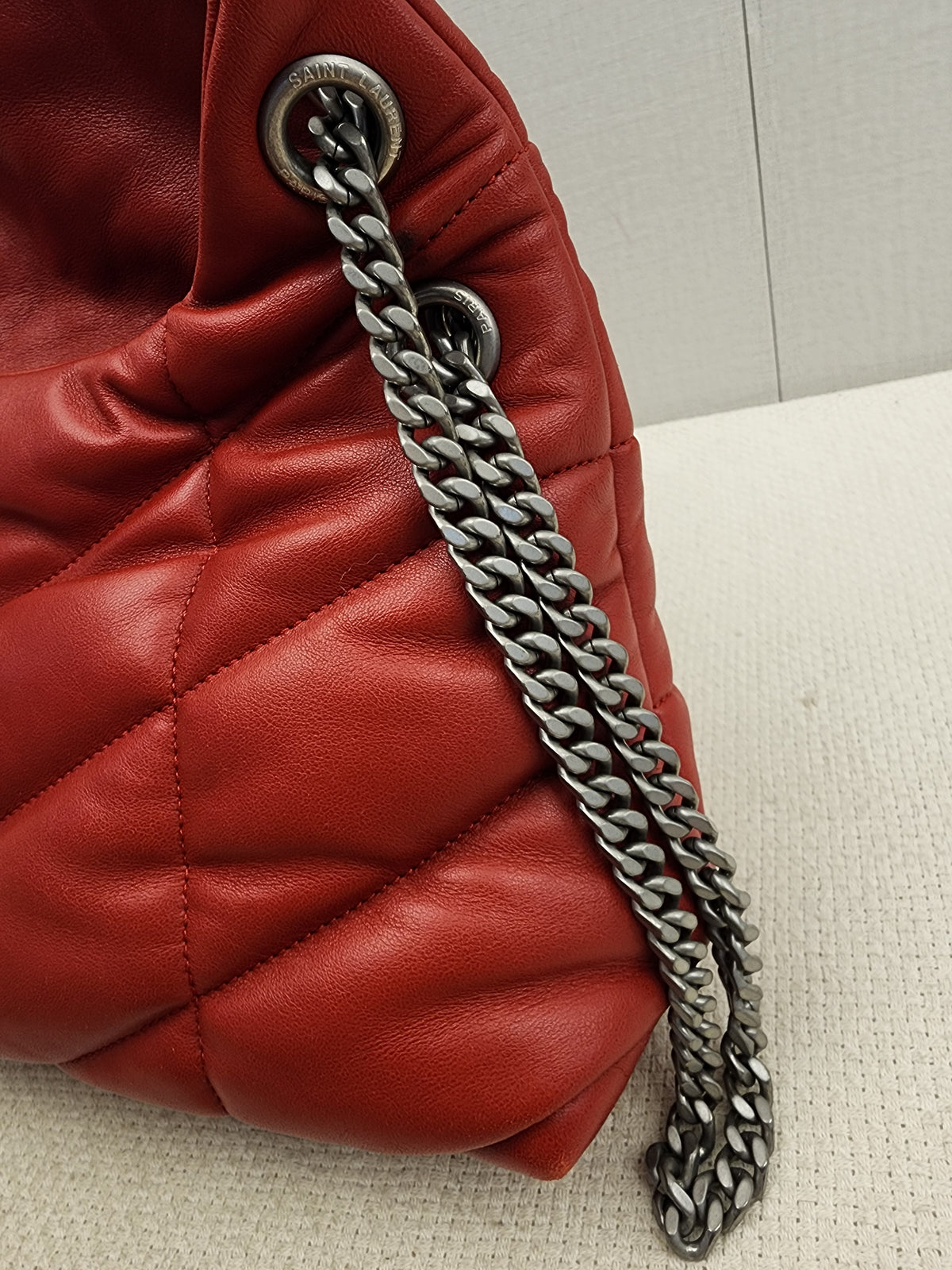 YSL Red Lambskin Small Puffer Bag (RHW)