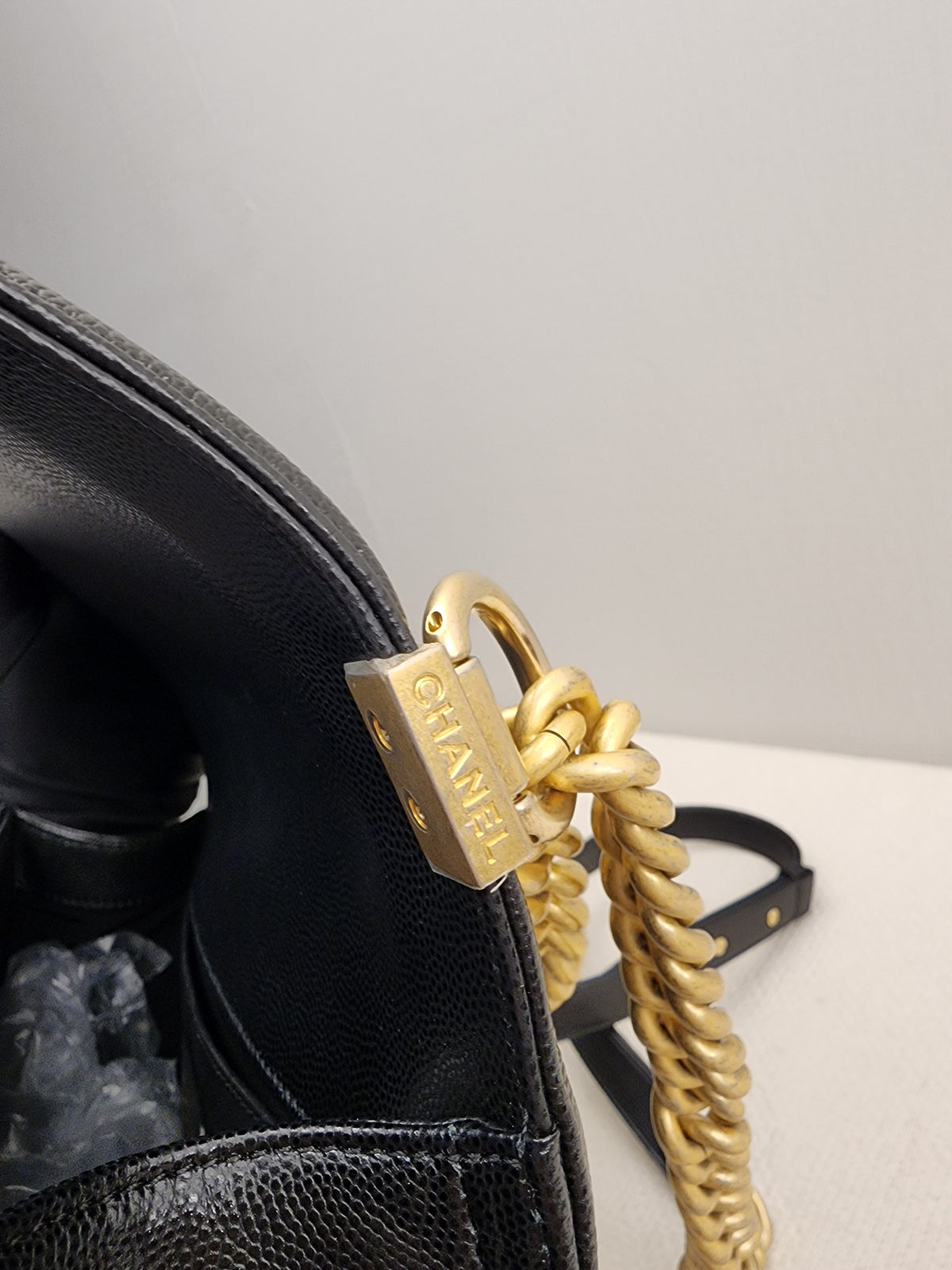 Chanel Black Caviar Old Medium Boy (GHW)