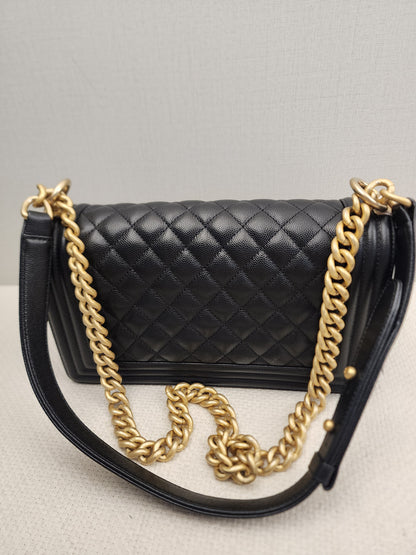Chanel Black Caviar Old Medium Boy (GHW)